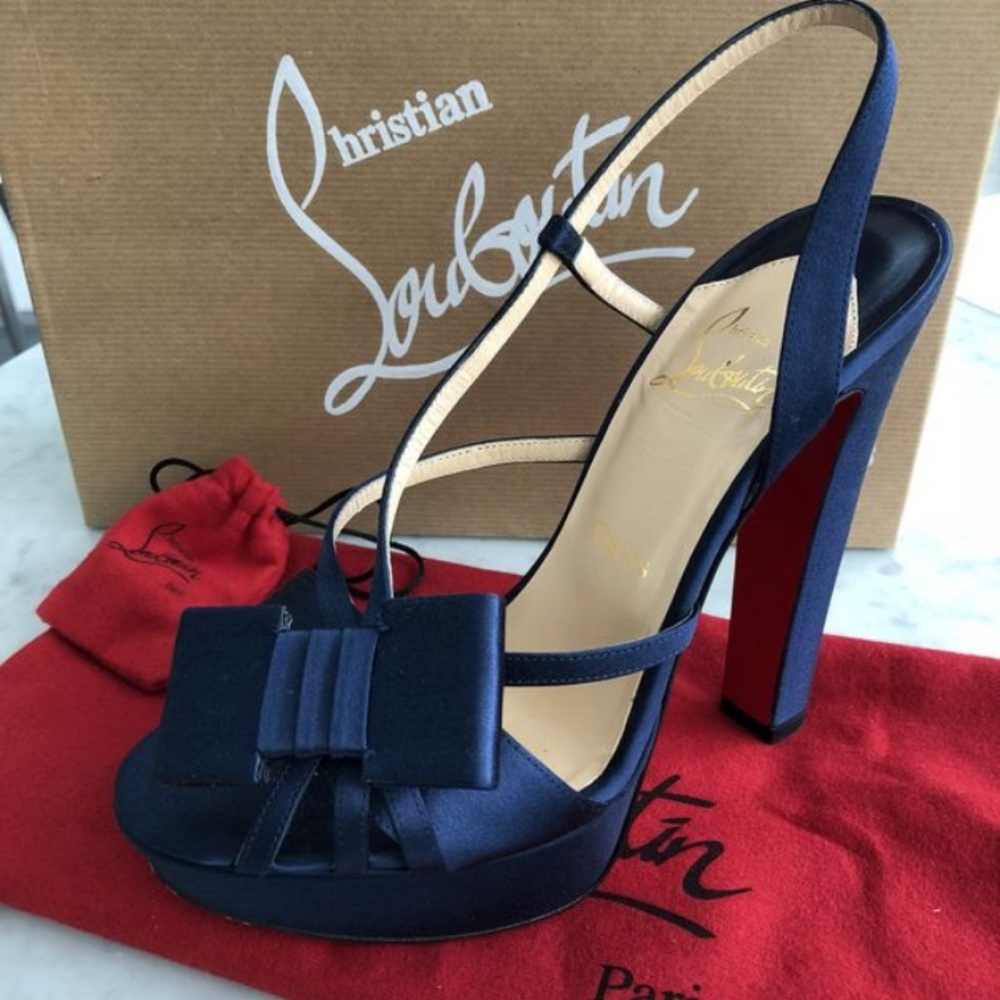 Navy Blue Crepe Satin high heels